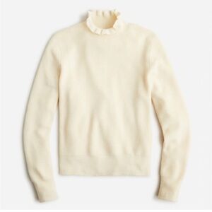 J. Crew Ruffleneck merino wool blend sweater Sz XS ivory cream